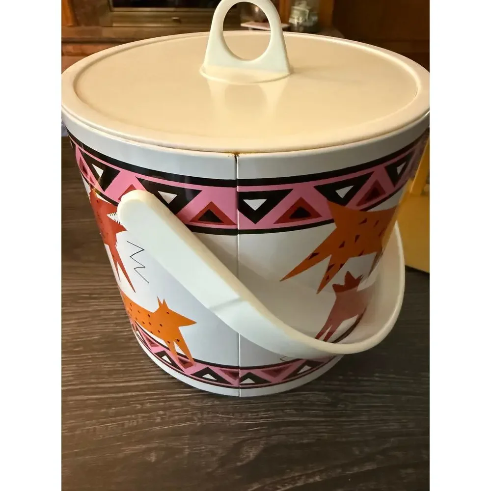Vintage Pop Art Dogs Southwestern Melamine Ice Bucket & Lid 1991